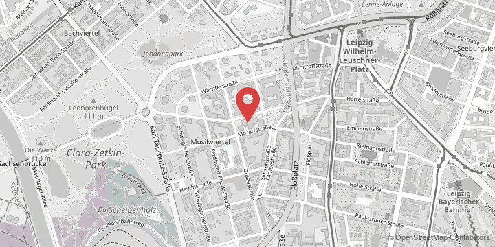 the map shows the following location: Faculty of Philology, Beethovenstraße 15, 04107 Leipzig